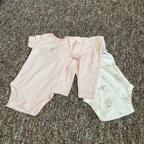 Carter's Baby Girl 3-Piece Floral/Bunnies Set - Pink, Size 3m - NWT - Picture 1 of 5